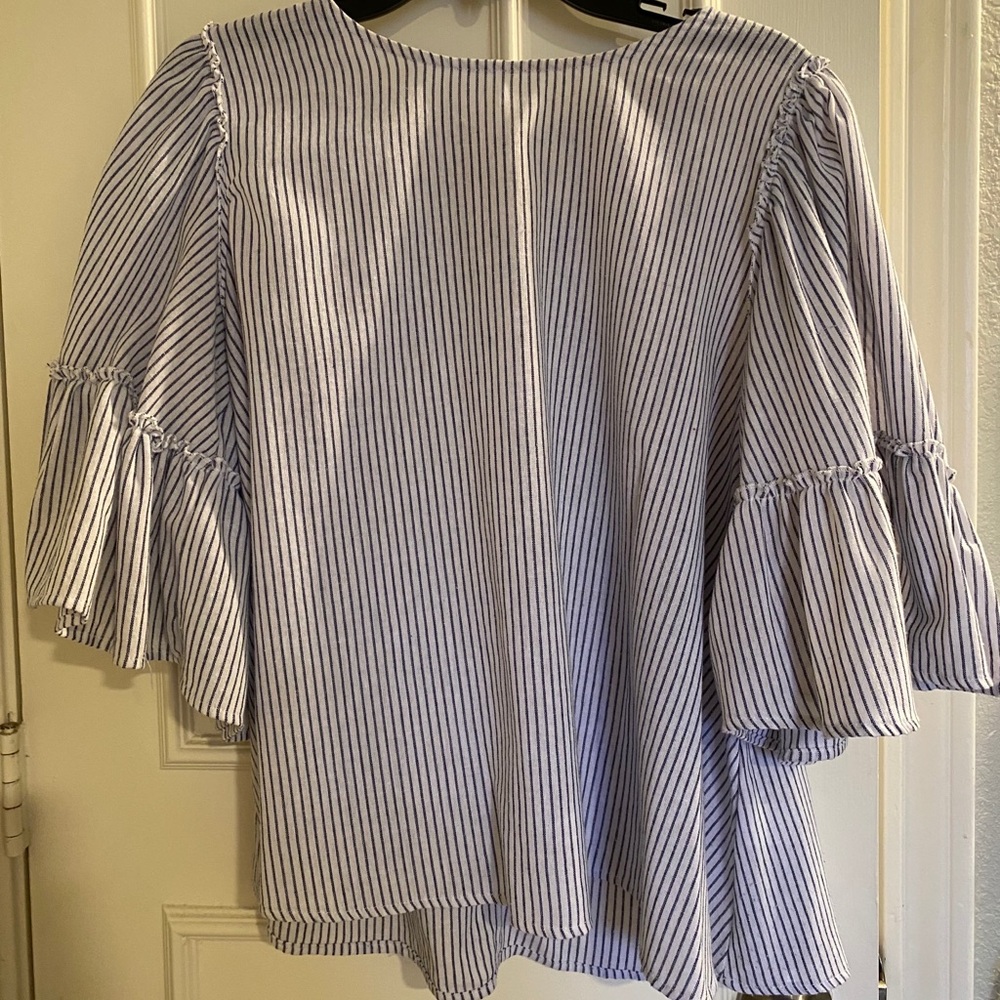 Altar’d State White and Navy Striped Blouse